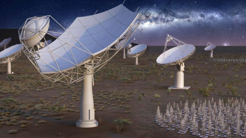 An artist's impression of the full Square Kilometre Array at night