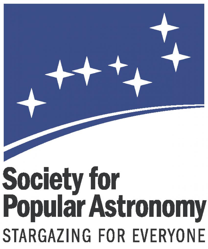 Seven stars above a horizon. The logo for the Society of Popular Astronomy. 