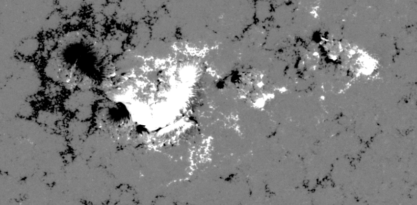 Helioseismic and Magnetic Imager (HMI) image of the big sunspot that occurred on 5 May 2024, in magnetic field.