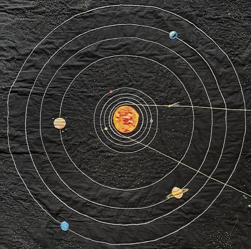The RAS Bicentennial Quilt will be displayed alongside its companion piece for the very first time (pictured): a homage to astronomer Ellen Baker’s spectacular 1876 Solar System quilt.