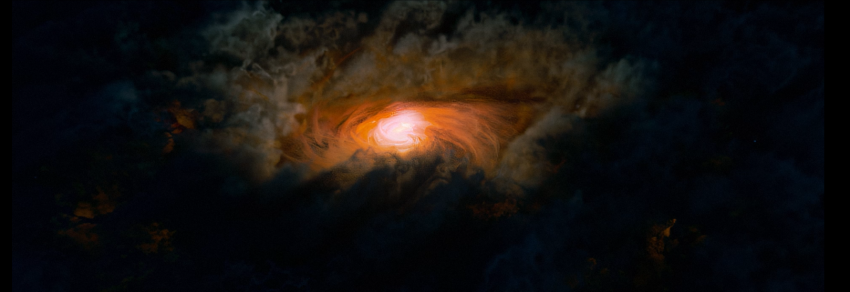 An artist’s impression of matter spiralling inwards, pulled by the strong gravity of a central supermassive black hole, forming an “accretion disk”. Friction heats the infalling material to high temperatures producing intense ultraviolet light. This is reprocessed by hot plasma (extremely high temperature matter) believed to exist very close to the black hole — the “corona” — to produce energetic X-ray light.