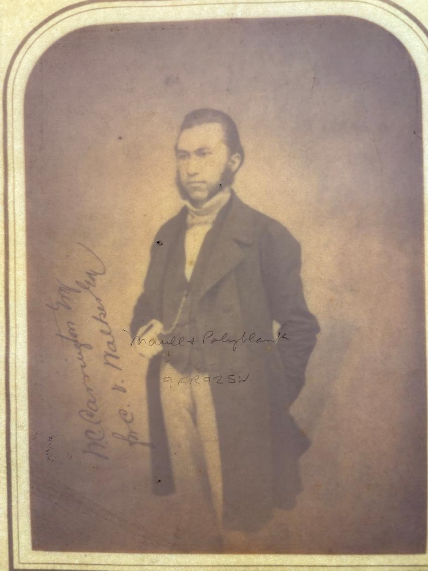 A light box helped reveal that ‘R C Carrington, Esquire for C V Walker, Esquire’ had been scribbled on the back of the mount.