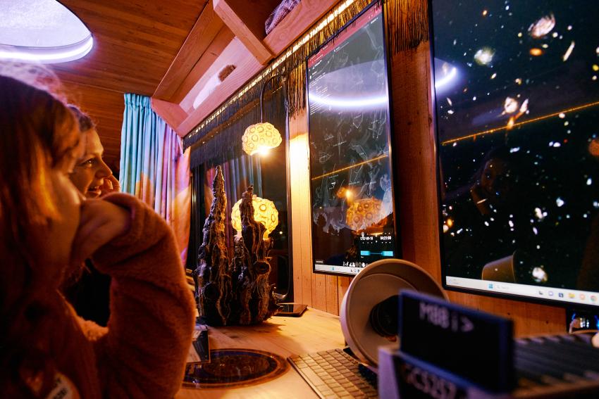Moon Palace has telescopes, a lunar map, and plenty of artwork of planets and stars on board, plus cosy blankets and ‘cosmic tea’ served in mugs resembling an alien head.