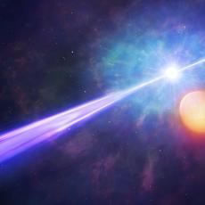 Artist’s impression of gamma-ray burst with orbiting binary star