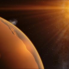 Artist's impression of an exoplanet with its sun in the background