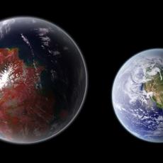 Side-by-side artist's impressions of Kepler 422-b and Earth