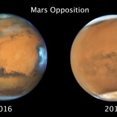 Side-by-side images of the planet Mars