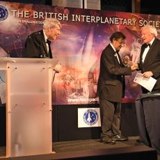 Professor John Zarnecki (right) receiving the Sir Arthur Clarke Award for Lifetime Achievement