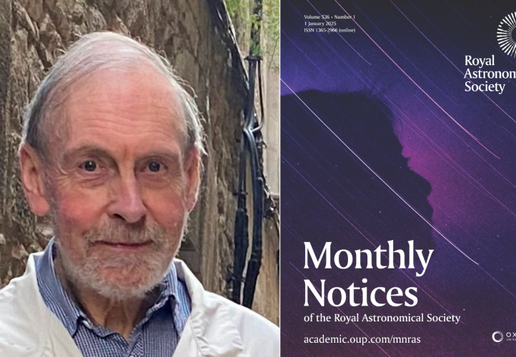 Professor David Flower alongside an image of a front cover of Monthly Notices of the Royal Astronomical Society.