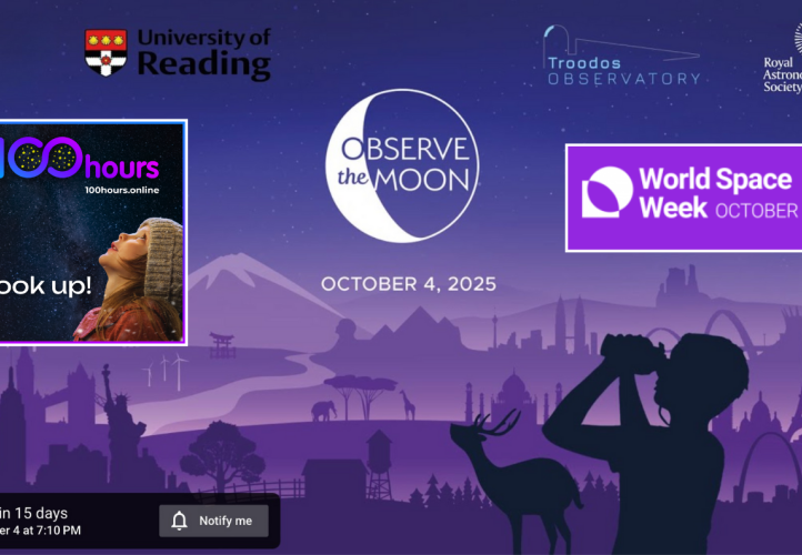 World Space Week graphic, depicting someone looking up at the Moon.