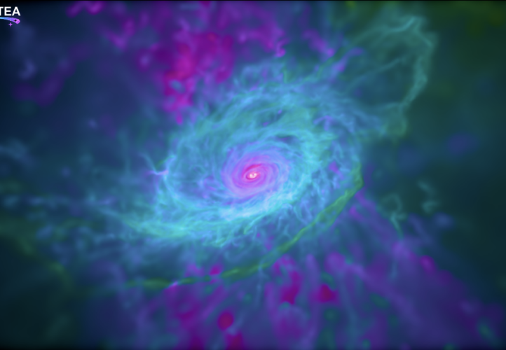 This image shows the gas disc in a computer simulation of a Milky Way-like galaxy from the Auriga suite.