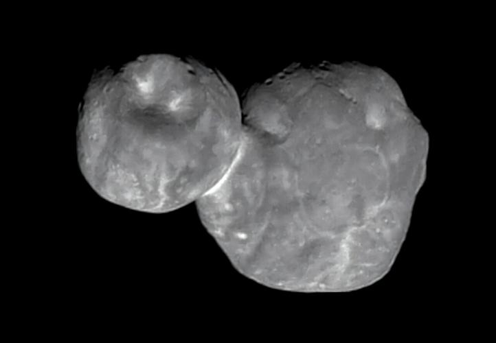 This image was taken by NASA's New Horizons spacecraft on 1 January 2019 during a flyby of Kuiper belt object 2014 MU69, known as Arrokoth.