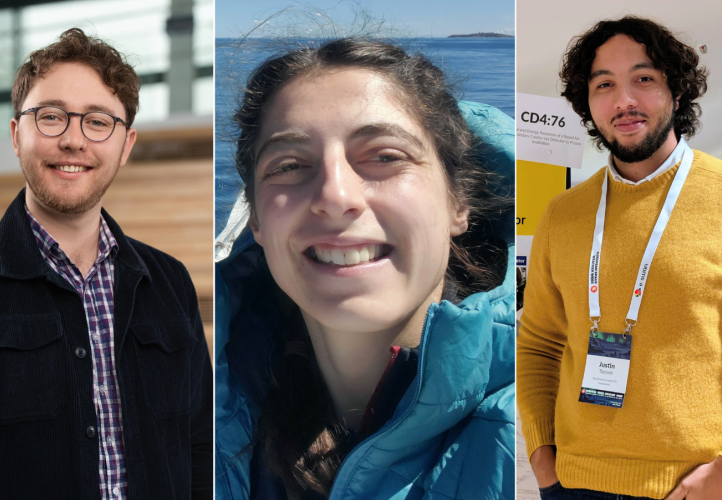From left, winner of the Michael Penston Thesis Prize for 2025 Dr Thomas Baycroft, winner of the Keith Runcorn Prize Dr Hannah Sanderson and winner of the Patricia Tomkins Thesis Prize Dr Justin Tabbett.