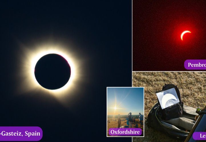 Pictures from the 2026 solar eclipse, visible from the UK and Europe.