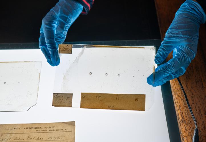 The photographic glass plates of a total solar eclipse in 1875 made during a Royal Society expedition to Siam [Thailand].