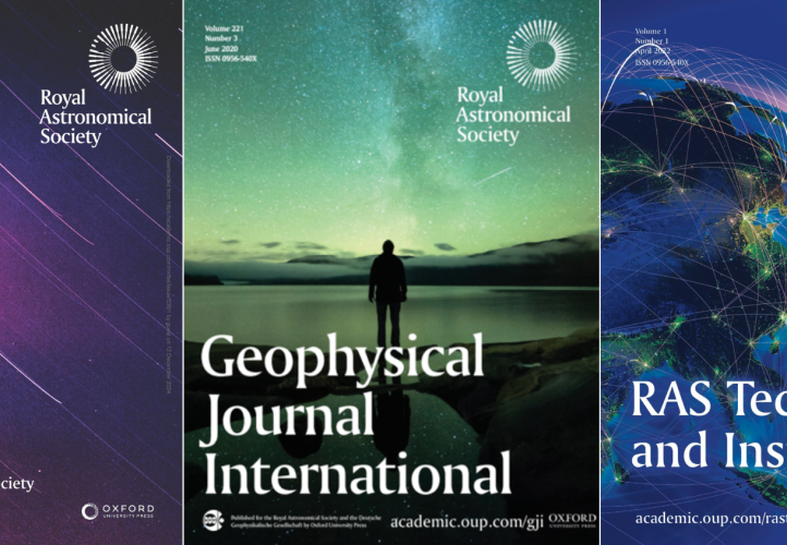 Front covers of Monthly Notices of the Royal Astronomical Society, Geophysical Journal International and RAS Techniques and Instruments.
