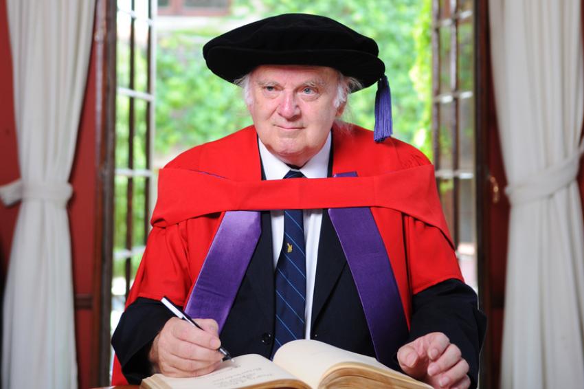 Professor Brian Warner in ceremonial robes after receiving the award of DSc (honoris causa) from the University of Cape Town in 2009