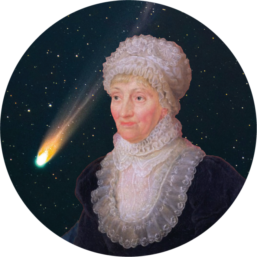 Caroline Herschel with a comet in the background