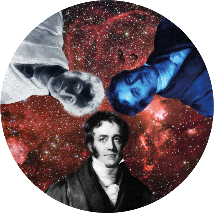 John Herschel with a nebula behind him.