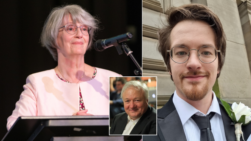 RAS Fellows Professor Gillian Wright CBE (left), Dr Graeme McGhee (right) and Professor Rashid Sunyaev (inset) have been recognised in the 2026 European Astronomical Society prizes.