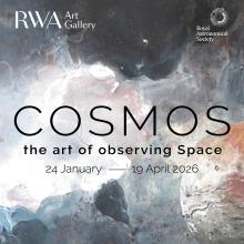 Graphic promoting the exhibition Cosmos: The art of observing Space.