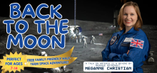 Graphic promoting Meganne Christian's 'Back to the Moon' talk at the Royal Astronomical Society.