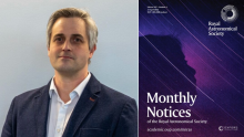 Professor Matthew Middleton alongside a cover of Monthly Notices of the Royal Astronomical Society.