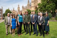 Stars of physics are pictured on College Green ahead of an MP drop-in event at Westminster to campaign against proposed cuts to astronomy, particle physics and nuclear physics.