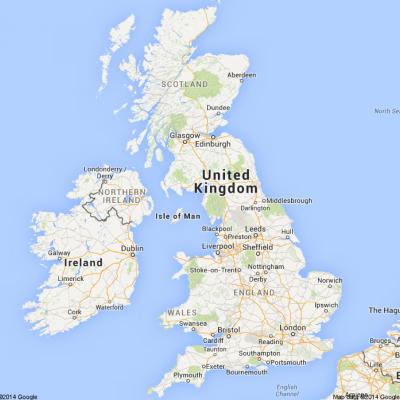 Map of the UK. Google 2012.